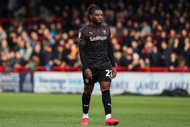 Blackpool takımından Kylian Kouassi 3 Şubat 202 'de İngiltere' nin Lamex Stadyumu 'nda Stevenage ve Blackpool maçında karşılaştı.