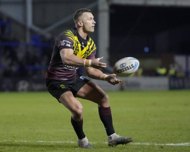 Warrington Wolves takımından Josh Drinkwater 3 Şubat 202 'de Warrington, İngiltere' deki Halliwell Jones Stadyumu 'nda Warrington Wolves - Leigh Leopards maçında Joe Philbin' in tanıklığı sırasında
