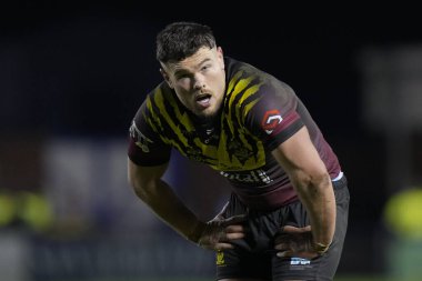 Warrington Wolves 'tan Joe Philbin Rugby Ligi' nden Joe Philbin tanıklık maçı sırasında Halliwell Jones Stadyumu 'nda Warrington Wolves Leigh Leopards' a karşı, 3 Şubat 202