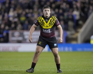 Warrington Wolves 'tan Max Wood Rugby Ligi' nde Joe Philbin Tanıklık maçı sırasında Warrington Wolves, Leigh Leopards 'a karşı Halliwell Jones Stadyumu, Warrington, İngiltere, 3 Şubat 202
