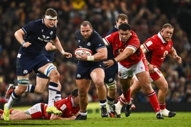 İskoçyalı Pierre Schoeman, 3 Şubat 202 'de İngiltere' nin Cardiff şehrindeki Principality Stadyumu 'nda oynanan 2024 Guinness 6 Milletler Galler - İskoçya maçında mola verdi.