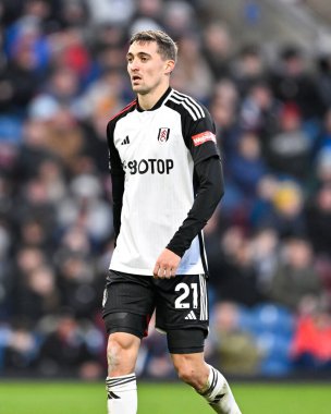 Fulham 'dan Timothy Castagne, Premier Lig maçı sırasında Burnley Fulham' a karşı Turf Moor, Burnley, İngiltere, 3 Şubat 202