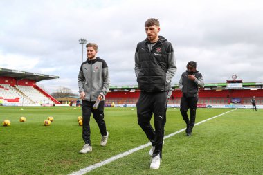 Blackpool oyuncuları 3 Şubat 202 'de İngiltere' nin Stevenage Stevenage stadyumunda oynanan Sky Bet 1 karşılaşması öncesinde geldiler.
