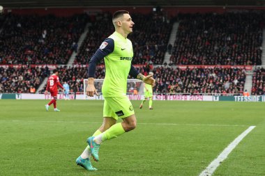 Sunderland takımından Nazariy Rusyn, 4 Şubat 202 'de Middlesbrough, Middlesbrough, Birleşik Krallık' ta oynanan Sky Bet Şampiyonası maçında 1-1 'lik galibiyetini kutluyor.