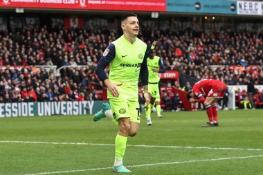 Sunderland takımından Nazariy Rusyn, 4 Şubat 202 'de Middlesbrough, Middlesbrough, Birleşik Krallık' ta oynanan Sky Bet Şampiyonası maçında 1-1 'lik galibiyetini kutluyor.