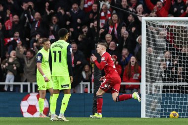 Middlesbrough 'dan Marcus Forss, 4 Şubat 202' de Middlesbrough, İngiltere 'deki Riverside Stadyumu' nda oynanan Sky Bet Şampiyonası maçında 1-0 'lık galibiyetini kutluyor.