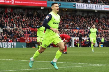 Sunderland takımından Nazariy Rusyn, 4 Şubat 202 'de Middlesbrough, Middlesbrough, Birleşik Krallık' ta oynanan Sky Bet Şampiyonası maçında 1-1 'lik galibiyetini kutluyor.
