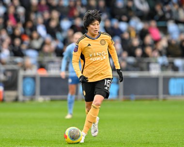 Leicester City Women 'dan SaoriTakarada, Manchester City Women vs Leicester City Women maçında 4 Şubat 202' de Joie Stadyumu 'nda pas attı.
