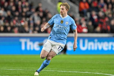 Premier Lig maçı sırasında Manchester City ile Gtech Community Stadyumu 'nda karşılaşan Manchester City' den Kevin De Bruyne, 5 Şubat 202