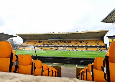 Maç öncesinde Molineux 'nun genel görünümü, 10 Şubat 202 tarihinde Wolverhampton Wanderers, Molineux, Wolverhampton, İngiltere' de oynanan Premier League maçı sırasında Wolverhampton Wanderers 'a karşı