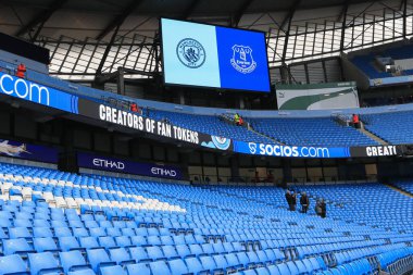Premier League maçı öncesinde iç stadyum manzarası Manchester City Everton 'a karşı Etihad Stadyumu, Manchester, İngiltere, 10 Şubat 202
