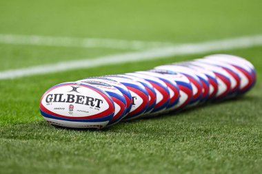 Maç topu 2024 Guinness 6 Milletler maçı öncesinde Twickenham Stadyumu, Twickenham, Birleşik Krallık, 10 Şubat 202 'de İngiltere' ye karşı Galler 'de düzenlendi.