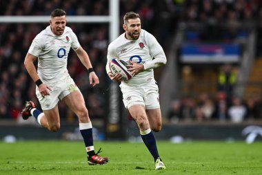 İngiltere 'den Elliot Daly, İngiltere' nin Twickenham Stadyumu, Twickenham, Birleşik Krallık 'ta oynadığı 2024 Guinness 6.