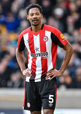 Brentford 'dan Ethan Pinnock, Premier Lig maçı sırasında Wolverhampton Wanderers, Molineux, Wolverhampton, İngiltere' de 10 Şubat 202 'de Brentford' a karşı.