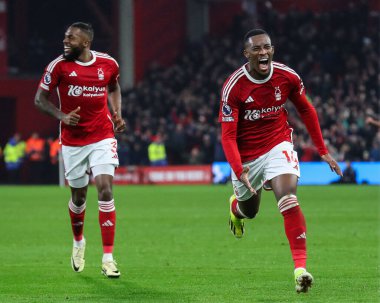 Nottingham Ormanı 'ndan Callum Hudson-Odoi Premier Lig maçı Nottingham Forest Newcastle United' a karşı 10 Şubat 202 'de oynanan City Ground, Nottingham, İngiltere maçında 2-2' lik galibiyet golünü kutluyor.