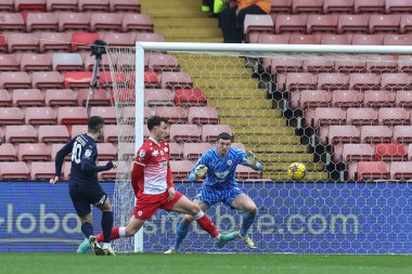 Ruel Sotiriou of Leyton Orientscores to make it 0-1 during the Sky Bet League 1 match Barnsley vs Leyton Orient at Oakwell, Barnsley, United Kingdom, 10th February 202