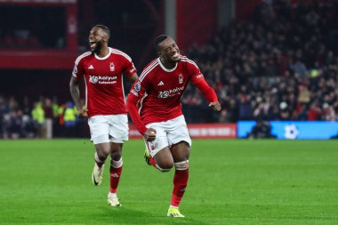 Nottingham Ormanı 'ndan Callum Hudson-Odoi Premier Lig maçı Nottingham Forest Newcastle United' a karşı 10 Şubat 202 'de oynanan City Ground, Nottingham, İngiltere maçında 2-2' lik galibiyet golünü kutluyor.