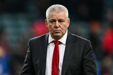Warren Gatland Galler baş antrenörü 2024 Guinness 6 uluslar arası maç öncesinde Twickenham Stadyumu, Twickenham, Birleşik Krallık 'ta İngiltere ile Galler karşılaşması, 10 Şubat 202