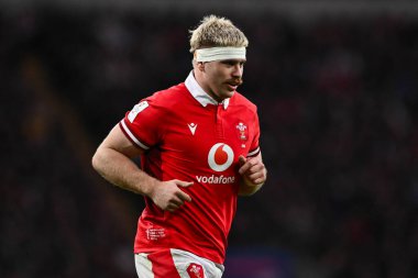 2024 Guinness maçında Galler 'den Aaron Wainwright, İngiltere' ye karşı Twickenham Stadyumu, Twickenham, Birleşik Krallık, 10 Şubat 202