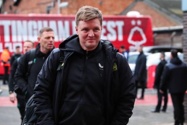 Newcastle United 'ın Eddie Howe teknik direktörü, Nottingham Forest' a karşı Newcastle United Premier Lig karşılaşması öncesinde 10 Şubat 202 'de Nottingham City Ground, Nottingham' a geldi.