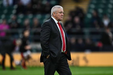 Warren Gatland Galler baş antrenörü 2024 Guinness 6 uluslar arası maç öncesinde Twickenham Stadyumu, Twickenham, Birleşik Krallık 'ta İngiltere ile Galler karşılaşması, 10 Şubat 202