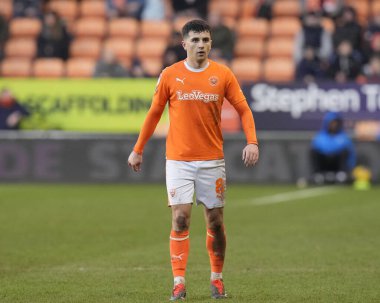 Blackpool takımından Albie Morgan 10 Şubat 202 'de Bloomfield Road, Blackpool' da oynanan Blackpool-Oxford maçında