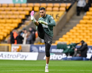 Brentford 'dan Thomas Strakosha, Premier League karşılaşmasında Wolverhampton Wanderers' a karşı Molineux, Wolverhampton, Birleşik Krallık 'ta 10 Şubat 202 tarihinde oynanan maçta ısındı.