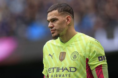 Manchester City 'den Ederson Premier League maçı sırasında Manchester City, Etihad Stadyumu' nda Everton 'a karşı, 10 Şubat 202