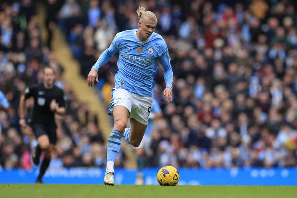 Erling Haaland Manchester City Kjører Gjennom Mål Premier League Kampen – stockfoto