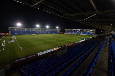 Shrewsbury Kasabası, Shrewsbury Ligi 1 maçı sırasında Croud Meadow, Shrewsbury, Birleşik Krallık, 13 Şubat 202 'de Shrewsbury Town' a karşı Barnsley maçının genel görünümü.