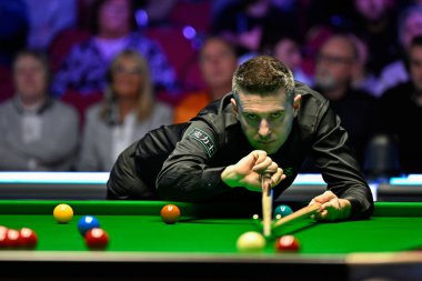 Mark Selby takes a shot, during the 2024 BetVictor Welsh Open at Venue Cymru, Llandudno, United Kingdom, 12th February 202 clipart