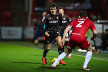 Blackpool 'dan Kyle Joseph, 13 Şubat 202' de Cheltenham Town 'a karşı Blackpool' da oynanan Gökyüzü İddia Ligi 1 karşılaşmasında sahada.
