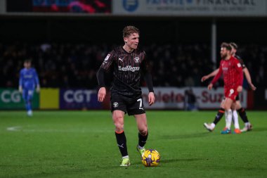 Blackpool 'dan George Byers 13 Şubat 202' de Cheltenham Town 'a karşı Blackpool' da oynanan Gökyüzü İddia Ligi 1 karşılaşmasında sahada.