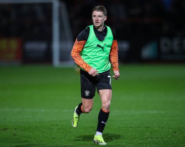 Blackpool 'dan George Byers 13 Şubat 202' de Cheltenham Town 'a karşı Blackpool, Cheltenham Stadyumu' nda oynanan Gökyüzü İddia Ligi 1 maçı öncesi ısınma maçında