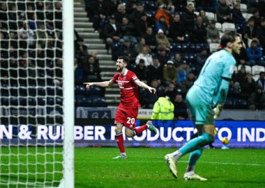 Middlesbrough 'dan Finn Azaz, 14 Şubat 202' de İngiltere 'nin Deepdale kentinde oynanan Gökyüzü İddia Şampiyonası maçında 1-1' lik galibiyetini kutluyor.