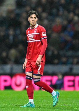 Middlesbrough 'dan Hayden Hackney, Gökyüzü İddia Şampiyonası maçında Preston North End, Deepdale, Preston, Birleşik Krallık' ta 14 Şubat 202 'de Middlesbrough' a karşı.
