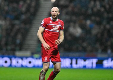 Middlesbrough 'dan Matthew Clarke, Gökyüzü İddia Şampiyonası maçında Preston North End, Deepdale, Preston, İngiltere' de Middlesbrough 'a karşı, 14 Şubat 202