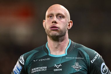 Huddersfield Giants takımının Chris Hill 'i 16 Şubat 202' de Leigh Spor Köyü, Leigh, İngiltere 'de oynanan Leigh Leopards - Huddersfield Giants maçında oynanan Betfred Süper Lig Birinci Raundu öncesi ısınma maçında yendi.
