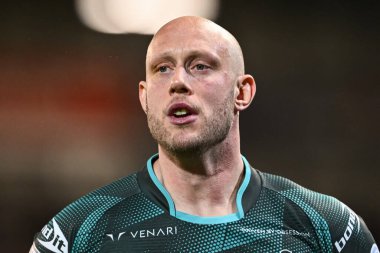 Huddersfield Giants takımının Chris Hill 'i 16 Şubat 202' de Leigh Spor Köyü, Leigh, İngiltere 'de oynanan Leigh Leopards - Huddersfield Giants maçında oynanan Betfred Süper Lig Birinci Raundu öncesi ısınma maçında yendi.