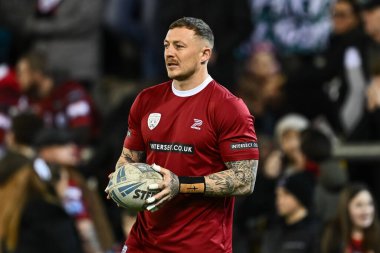 Leigh Leopards 'dan Josh Charnley 16 Şubat 202' de Leigh Spor Köyü, İngiltere 'de oynanan Leigh Leigh Leopards - Huddersfield Giants maçında Betfred Süper Lig 1. Raundu öncesi ısınma turunda
