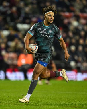 Huddersfield Giants takımından Hugo Salabio 16 Şubat 202 'de Leigh Sports Village, Leigh, Birleşik Krallık' ta Leigh Leopards ve Huddersfield Giants arasında oynanan Betfred Süper Lig 1.