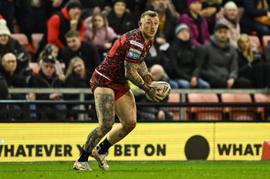 Leigh Leoparları 'ndan Josh Charnley 16 Şubat 202' de Leigh Spor Köyü 'nde Leigh Leopards ile Huddersfield Giants arasındaki Süper Lig karşılaşmasında