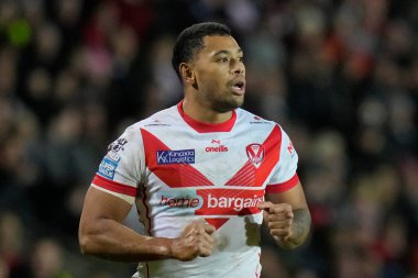 St. Helens 'den Waqa Blake, Betfred Süper Lig 1. Raundunda St Helens' e karşı Londra Broncos maçı sırasında St Helens Stadyumu, St Helens, Birleşik Krallık, 16 Şubat 202