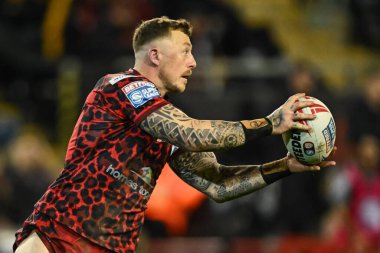 Leigh Leoparları 'ndan Josh Charnley, 16 Şubat 202' de Leigh Spor Köyü 'nde Leigh Leopards ve Huddersfield Giants arasındaki Süper Lig karşılaşmasında Leigh Leopards ile karşı karşıya.