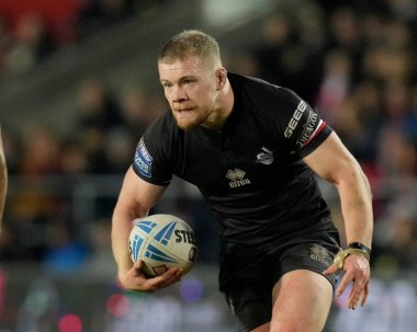 Londra Broncos takımından Sam Davis, Betfred Süper Lig 1. Raundunda St Helens 'e karşı Londra Broncos maçı sırasında St Helens Stadyumu, St Helens, Birleşik Krallık, 16 Şubat 202