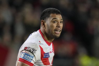 St. Helens 'den Waqa Blake, Betfred Süper Lig 1. Raundunda St Helens' e karşı Londra Broncos maçı sırasında St Helens Stadyumu, St Helens, Birleşik Krallık, 16 Şubat 202