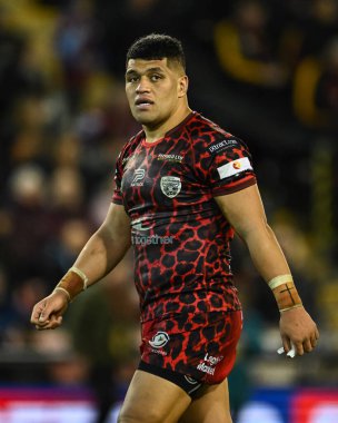 Leigh Leoparları 'ndan John Asiata 16 Şubat 202' de Leigh Spor Köyü 'nde Leigh Leopards ve Huddersfield Giants maçında Leigh Leopards ile karşılaştı.