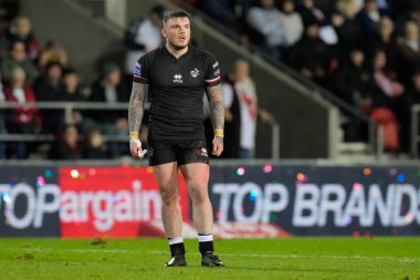 Londra Broncos takımından Robbie Storey, Betfred Süper Lig 1. Raundunda St Helens 'e karşı Londra Broncos maçında, St Helens Stadyumu, St Helens, Birleşik Krallık, 16 Şubat 202