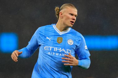 Manchester City 'den Erling Haaland Premier League maçı sırasında Manchester City, Etihad Stadyumu' nda Chelsea 'ye karşı, 17 Şubat 202