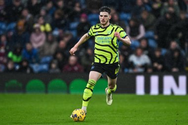 Arsenal 'den Declan Rice, 17 Şubat 202' de Burnley, Burnley, Birleşik Krallık 'ta oynanan Premier League maçında topa vuruyor.